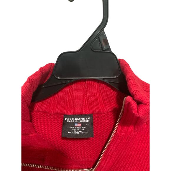 VTG RALPH LAUREN POLO JEANS CO. Men Large Red 1/4 Zip Embroidered Logo Sweater - Picture 4 of 5